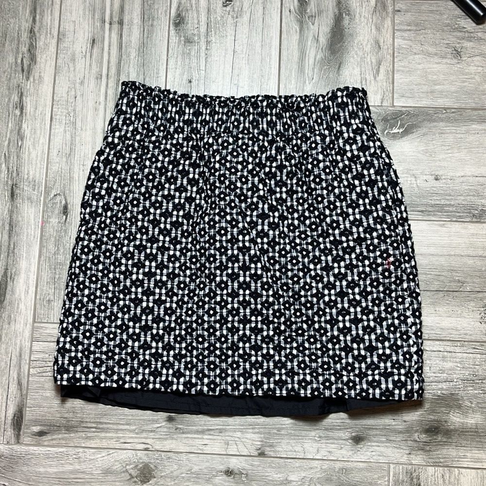 J.Crew Ladies Black & White Gingham Diamond Embroidered Sidewalk Skirt Size 2
